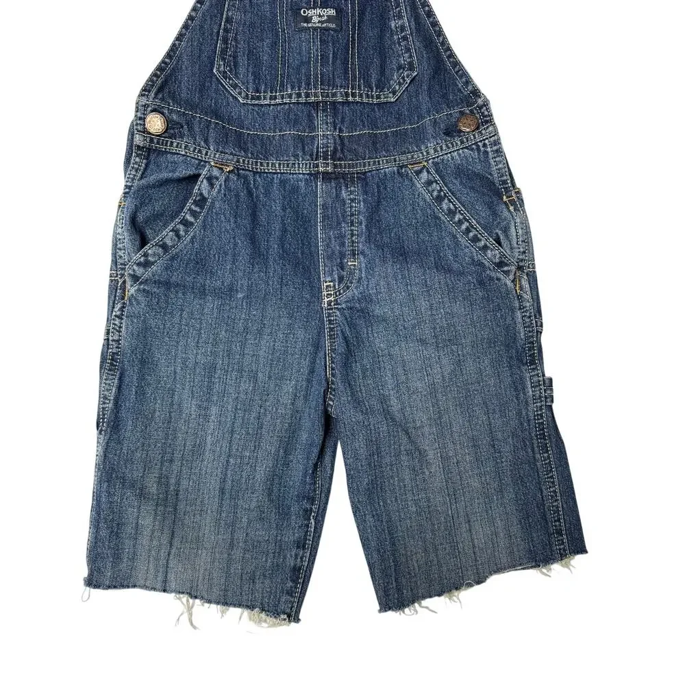OshKosh B'Gosh VestBak Denim Shortalls Cutoff Distressed Retro 4T